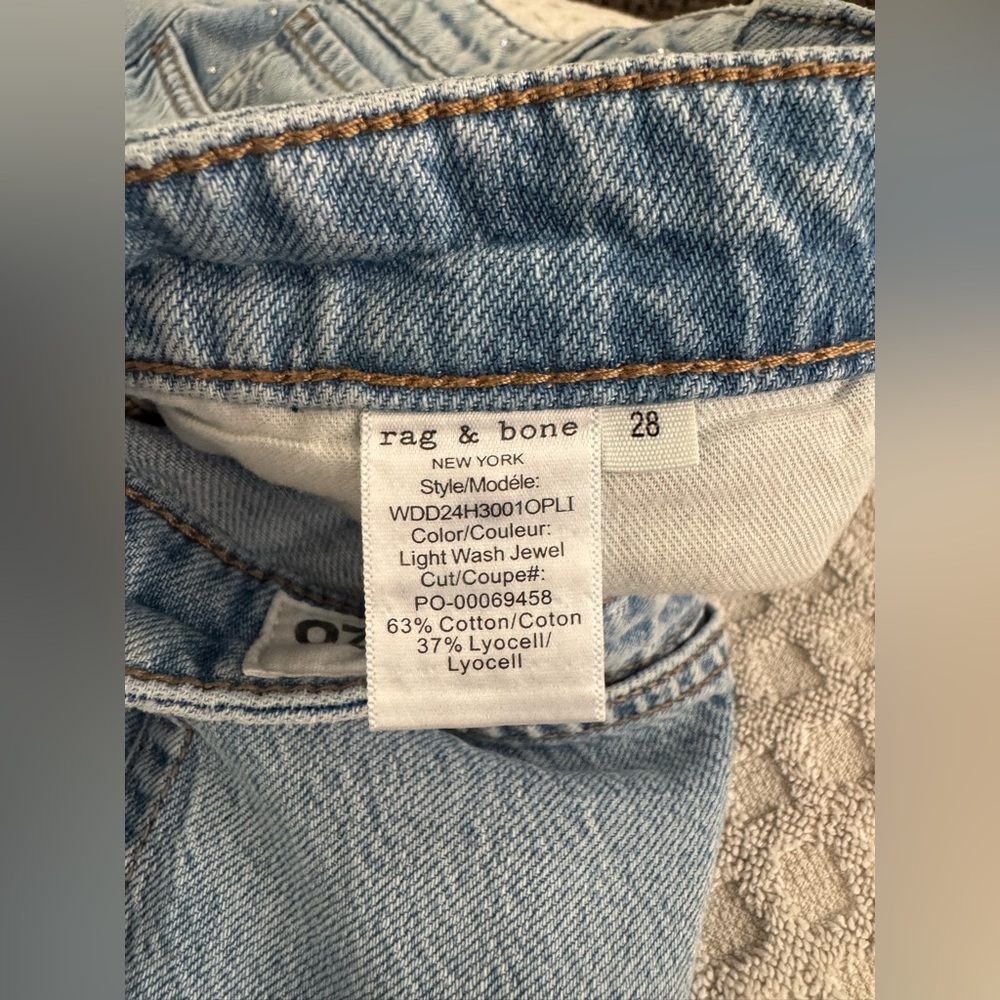 rag & bone Lori Mid Rise Wide Leg Rhinestone Denim Jean Light Wash Jewel Size 28 - Picture 10 of 14